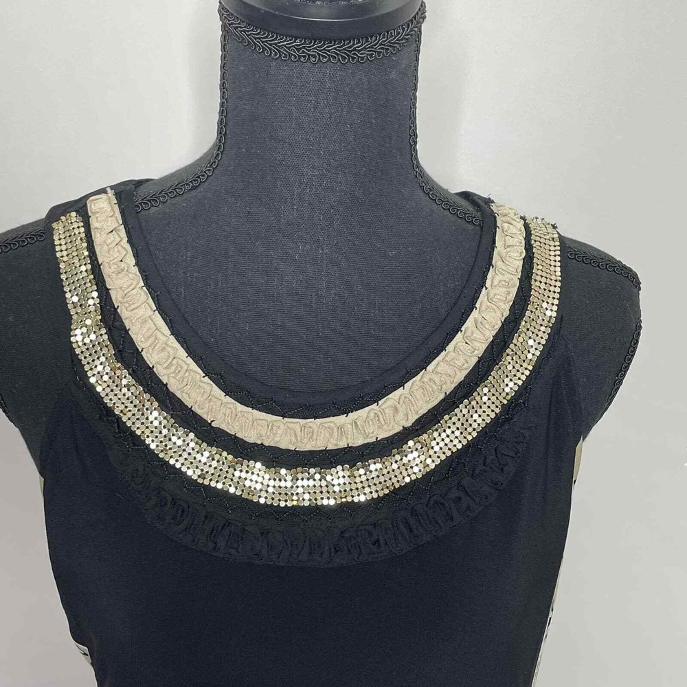 Sandra Darren Black Floral Sheath Dress Gold Sequin Embellished Wedding Guest 8 - Picture 6 of 13